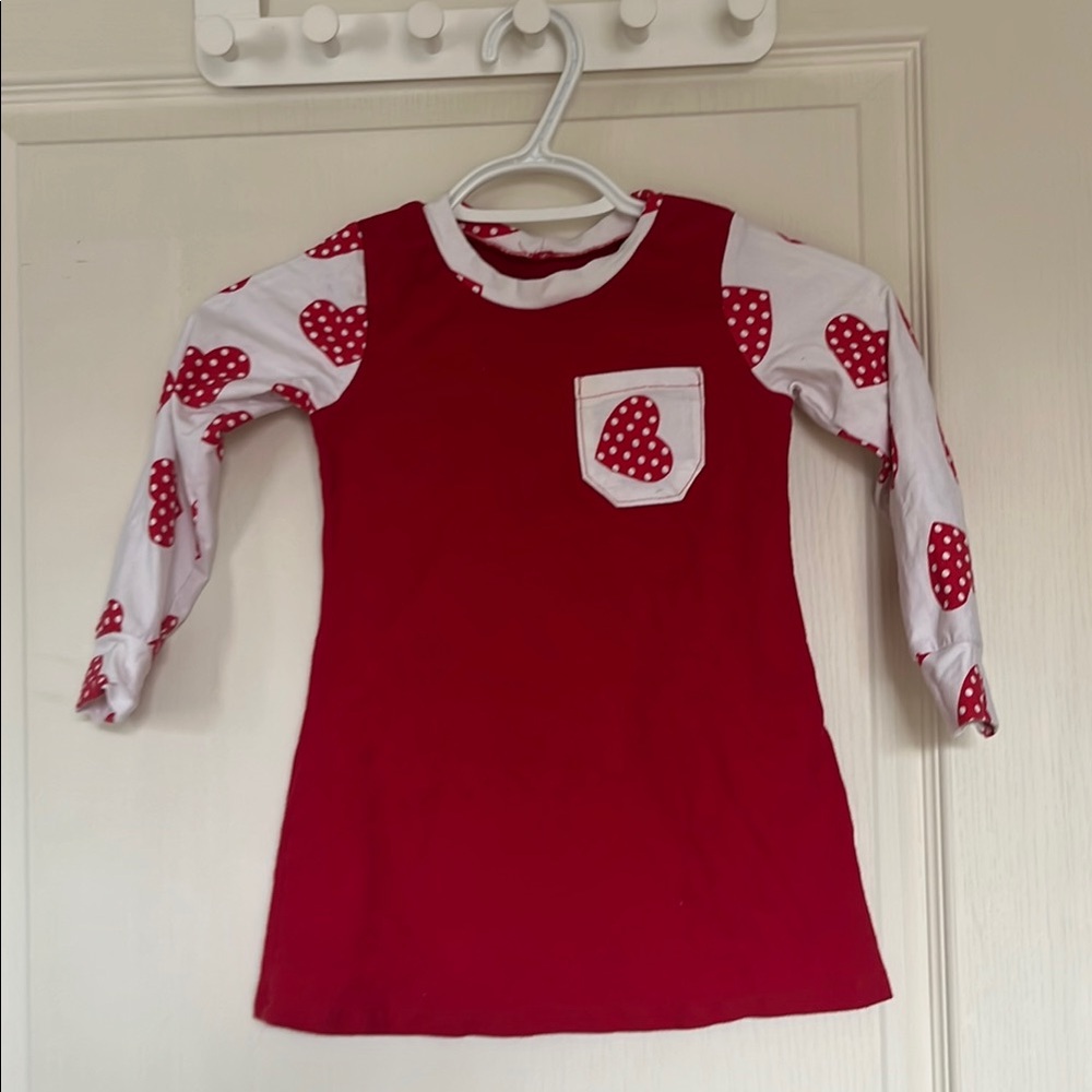 Source Unknown Red and White Long Sleeve Dress with Playful Fruit Print